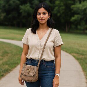 NEW Vegan Leather Brown Hollow Out Bag